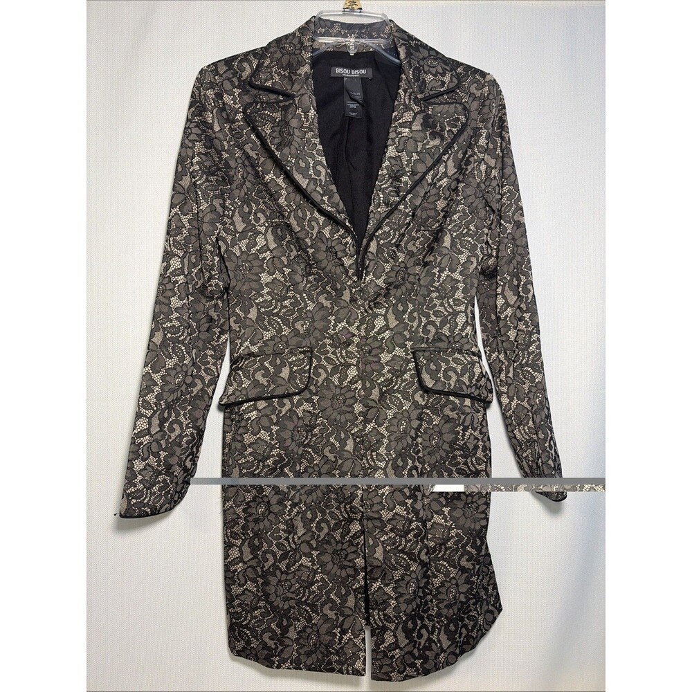 Bisou Bisou Womens Floral Lace Print Jacket Waistcoat Size XS Black Tan Y2K Goth